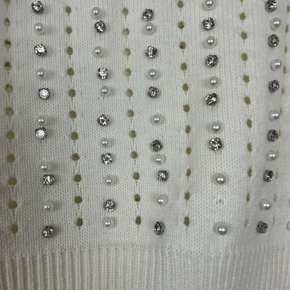 BKE Botique Buckle Ivory Sweater Pearl Open Knit Size Medium - Picture 2 of 8